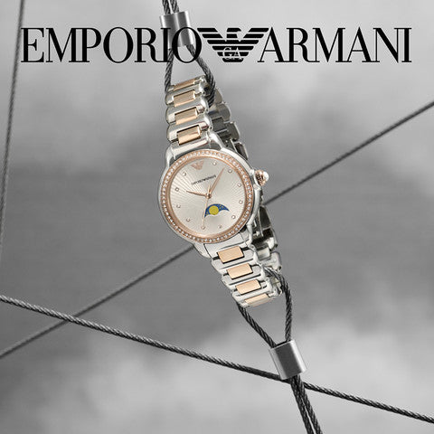 Shop Authentic Emporio Armani Mia Three Hand Moonphase Mother of Pearl Dial Two Tone Steel Strap Watch For Women - AR11567 - Luxxuri