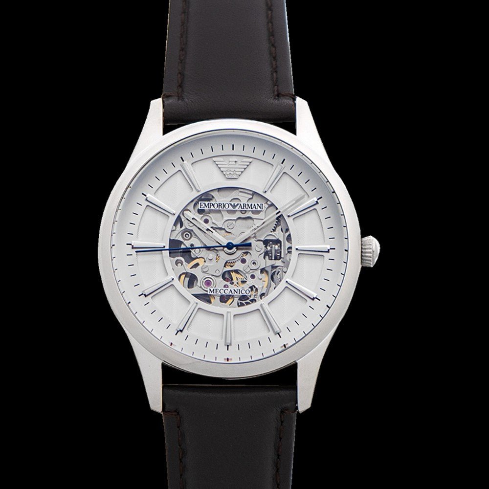  Shop Authentic Emporio Armani Meccanico White Dial Brown Leather Strap Watch For Men - AR1946 - Luxxuri