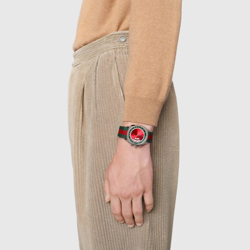  Shop Authentic Gucci Grip Quartz Chronograph Red Dial Two Tone NATO Strap Watch for Men - YA157304 - Luxxuri