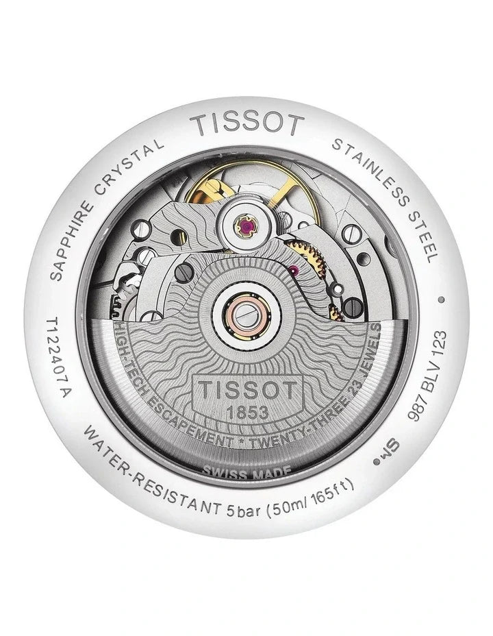 Tissot T Classic Carson Premium Powermatic 80 Black Dial Silver Steel Strap Watch For Men - T122.407.11.051.00