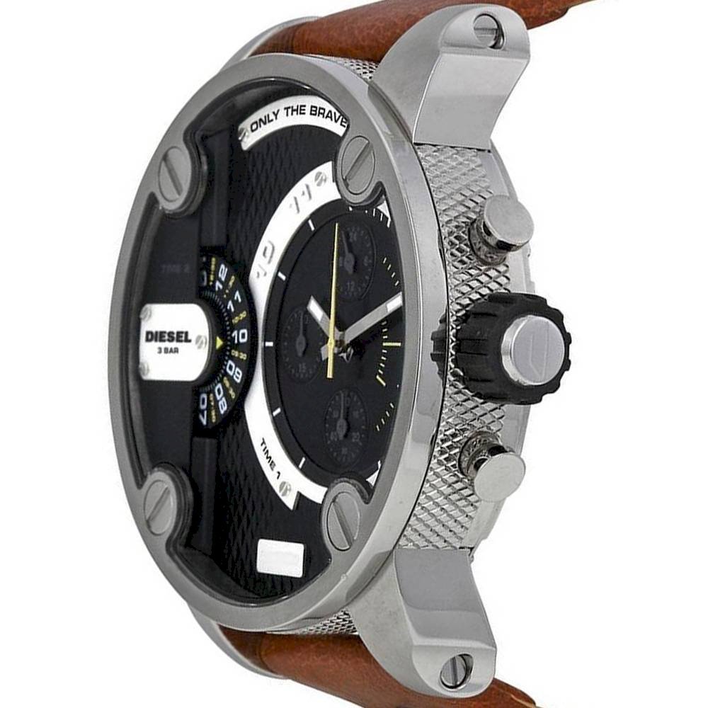  Shop Authentic Diesel SBA Dual Time Black Dial Brown Leather Strap Watch For Men - DZ7264 - Luxxuri