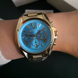  Shop Authentic Michael Kors Bradshaw Chronograph Blue Dial Gold Steel Strap Watch For Women - MK5975 - Luxxuri