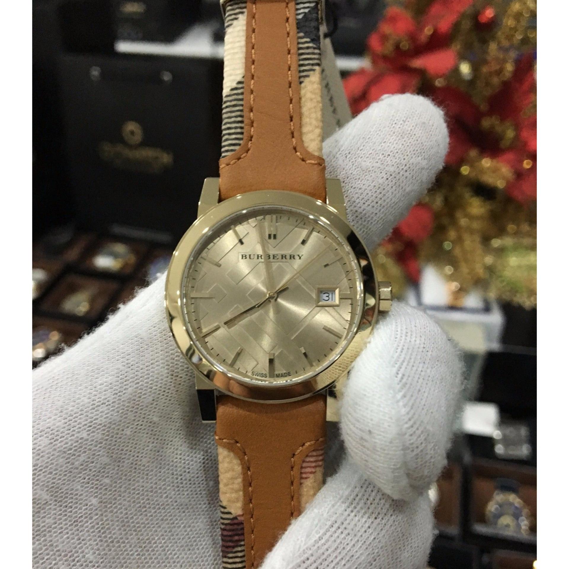  Shop Authentic Burberry The City Gold Dial Brown Leather Strap Watch for Women - BU9133 - Luxxuri
