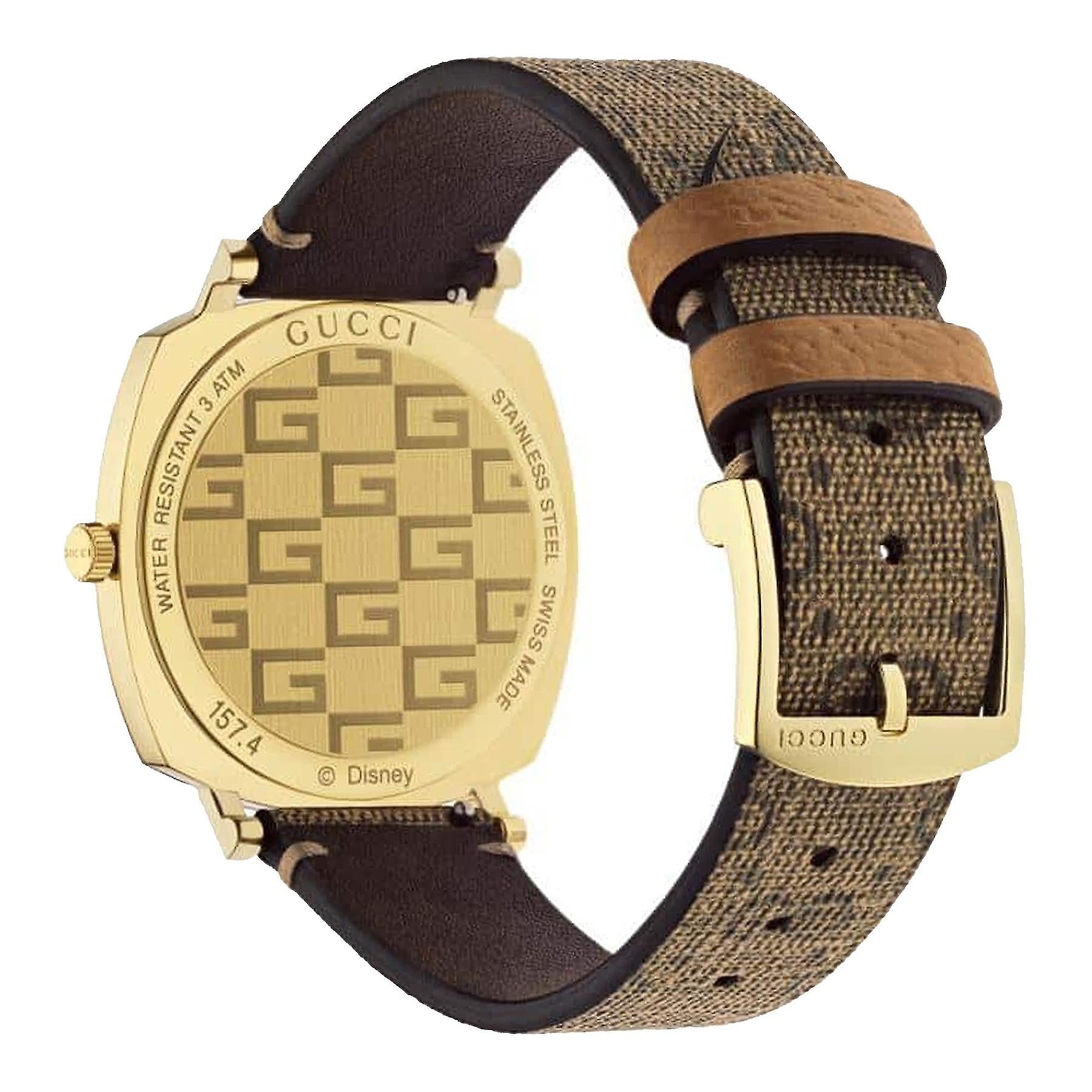 Shop Authentic Gucci Grip Disney Mickey Mouse Gold Dial Brown Leather Strap Watch For Women - YA157420 - Luxxuri