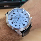  Shop Authentic Fossil Pilot Chronograph Sky Blue Dial Black Leather Strap Watch for Men - FS5162 - Luxxuri