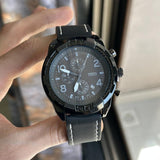  Shop Authentic Fossil Bronson Chronograph Black Dial Black Leather Strap Watch for Men - FS5874 - Luxxuri