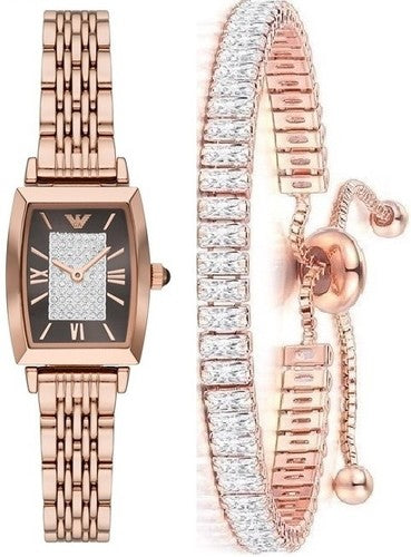  Shop Authentic Emporio Armani Gianni T-Bar Analog Crystal Brown Dial Rose Gold Steel Strap Watch For Women - AR11407 - Luxxuri