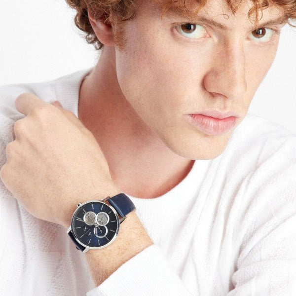  Shop Authentic Armani Exchange Cayde Chronograph Blue Dial Blue Leather Strap Watch for Men - AX2746 - Luxxuri