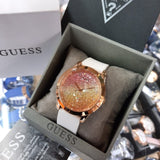  Shop Authentic Guess Crush Crystals Gold Dial White Rubber Strap Watch for Women - W1223L3 - Luxxuri