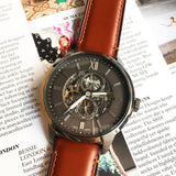  Shop Authentic Fossil Townsman Automatic Skeleton Black Dial Brown Leather Strap Watch for Men - ME3181 - Luxxuri
