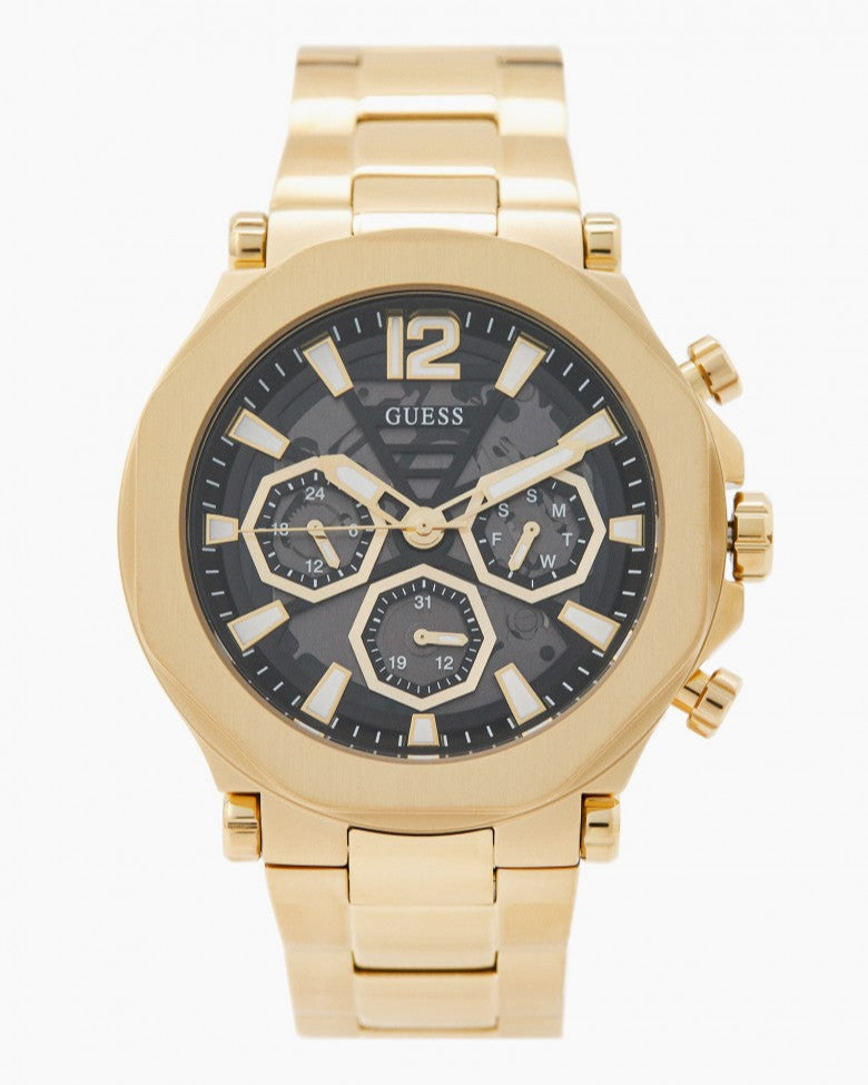 Guess Edge Chronograph Black Dial Gold Steel Strap Watch For Men - GW0539G2