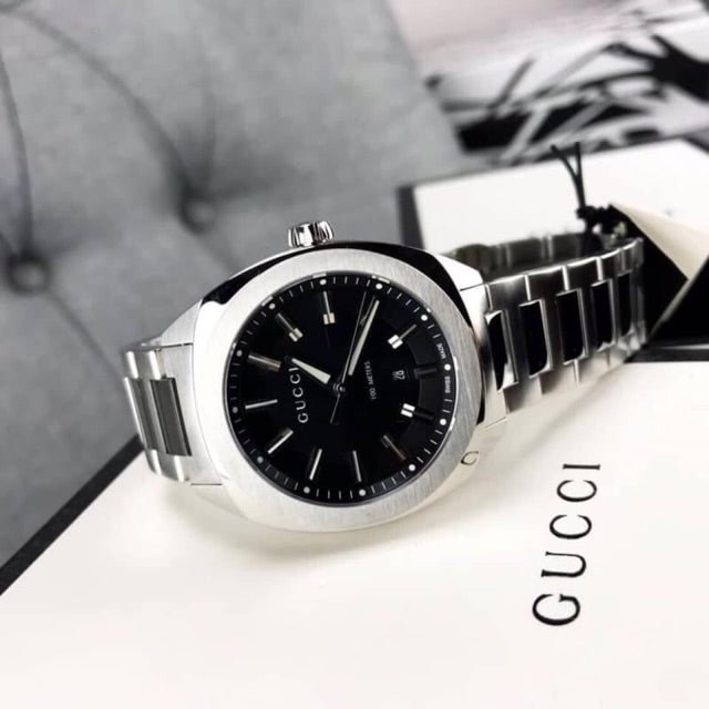  Shop Authentic Gucci GG2570 Quartz Black Dial Silver Steel Strap Watch For Men - YA142401 - Luxxuri