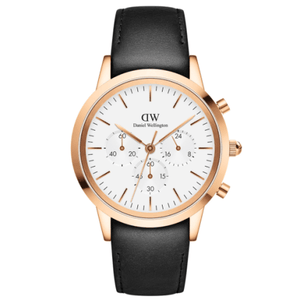  Shop Authentic Daniel Wellington Iconic Chronograph Sheffield White Dial Black Leather Strap Watch For Men - DW00100646 - Luxxuri