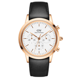  Shop Authentic Daniel Wellington Iconic Chronograph Sheffield White Dial Black Leather Strap Watch For Men - DW00100646 - Luxxuri