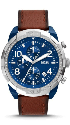  Shop Authentic Fossil Bronson Chronograph Luggage Blue Dial Brown Leather Strap Watch for Men - FS5829 - Luxxuri