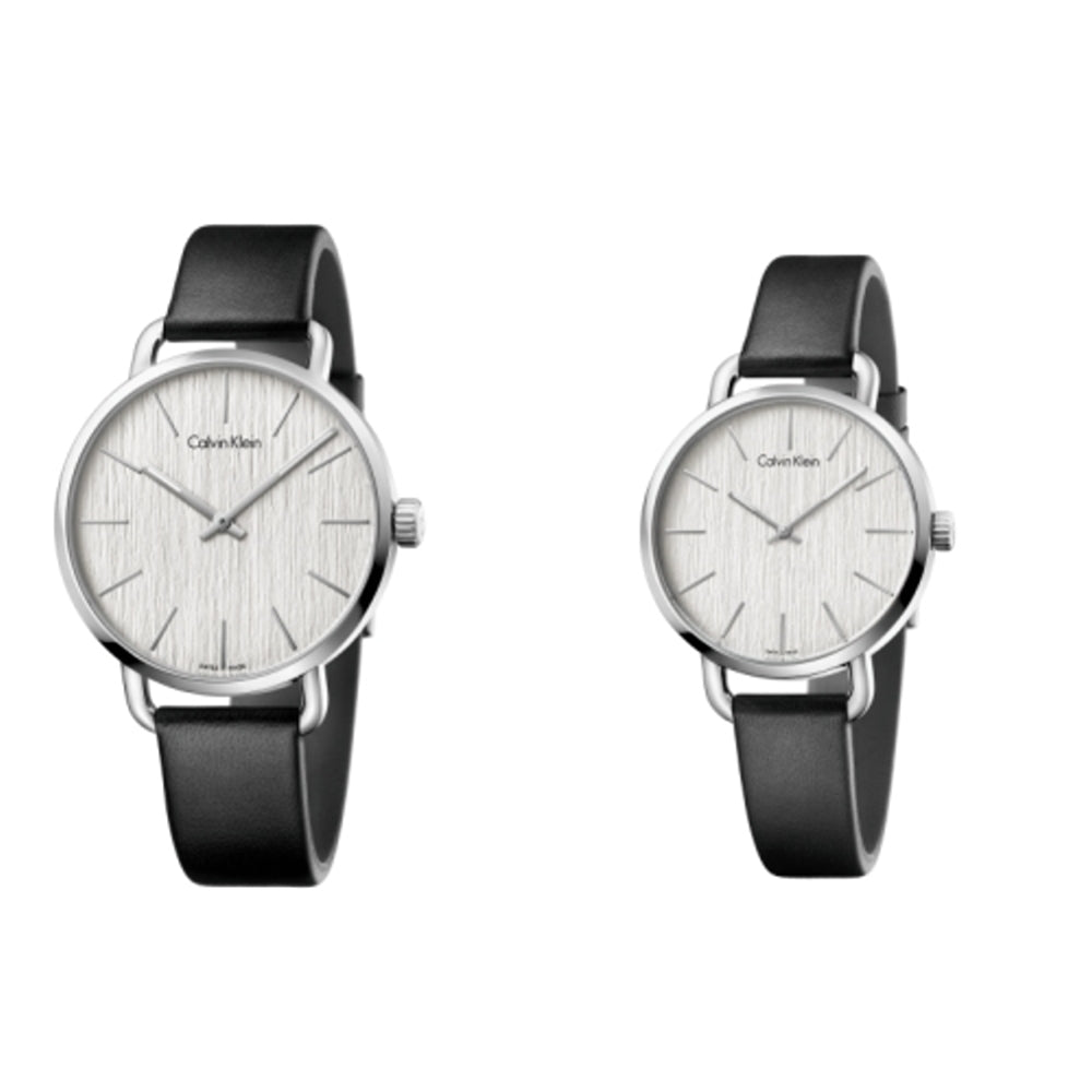  Shop Authentic Calvin Klein Even Silver Black Leather Strap Watch for Women - K7B231C6 - Luxxuri