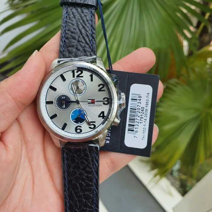 Tommy Hilfiger Jackson Silver Dial Black Leather Strap Watch for Men - 1791240