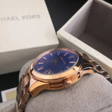  Shop Authentic Michael Kors Runway Blue Dial Rose Gold Stainless Steel Strap Watch for Women - MK7065 - Luxxuri
