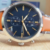  Shop Authentic Fossil Townsman Chronograph Blue Dial Brown Leather Strap Watch for Men - FS5279 - Luxxuri