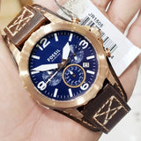  Shop Authentic Fossil Nate Chronograph Blue Dial Brown Leather Strap Watch for Men - JR1505 - Luxxuri