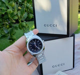 Shop Authentic Gucci GG2570 Quartz Black Dial Silver Steel Strap Watch For Men - YA142401 - Luxxuri