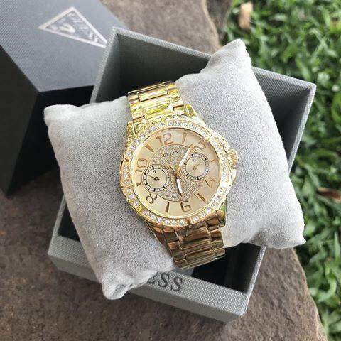  Shop Authentic Guess Sassy Analog Quartz Gold Dial Gold Steel Strap Watch For Women - W0705L2 - Luxxuri
