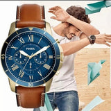  Shop Authentic Fossil Grant Sport Chronograph Blue Dial Brown Leather Strap Watch for Men - FS5268 - Luxxuri