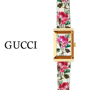  Shop Authentic Gucci G-Frame Floral Mother of Pearl Dial White Leather Strap Watch For Women - YA147406 - Luxxuri