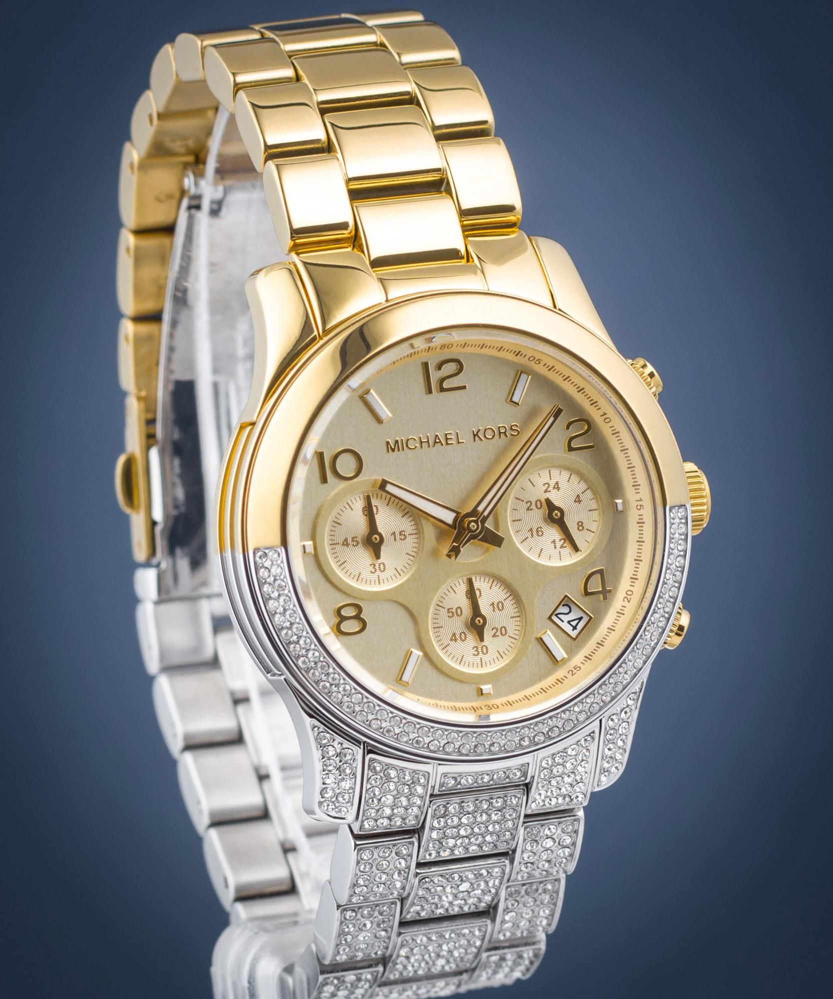 Michael Kors Runway Chronograph Gold Dial Two Tone Steel Strap Watch For Women - MK7329