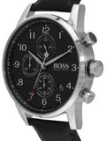  Shop Authentic Hugo Boss Navigator Black Dial Black Leather Strap Watch for Men - 1513678 - Luxxuri