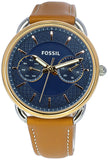 Shop Authentic Fossil Tailor Date-Day Quartz Blue Dial Brown Leather Strap Watch for Women - ES4257 - Luxxuri