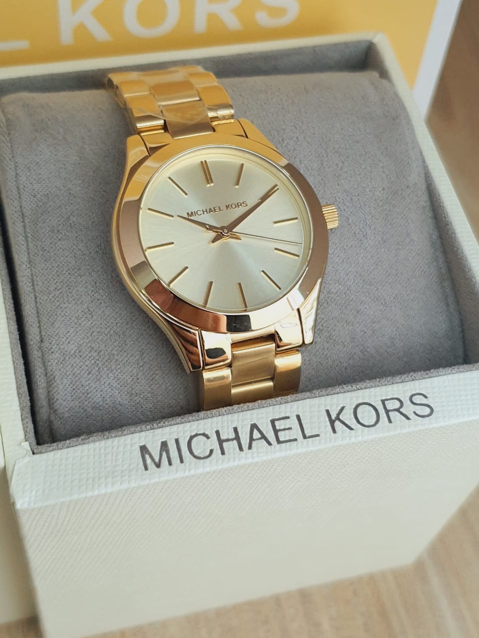  Shop Authentic Michael Kors Mini Runway Slim Gold Dial Gold Steel Strap Watch for Women - MK3512 - Luxxuri