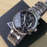  Shop Authentic Guess Exec Chronograph Quartz Black Dial Silver Steel Strap Watch For Men - W0075G1 - Luxxuri