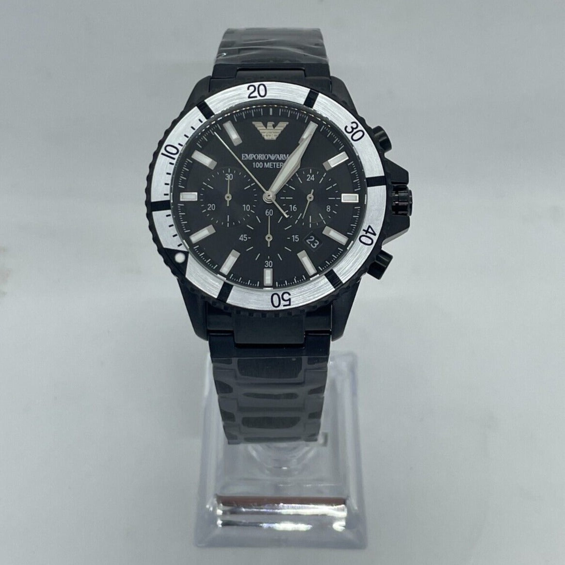  Shop Authentic Emporio Armani Diver Chronograph Black Dial Black Steel Strap Watch For Men - AR80050 - Luxxuri
