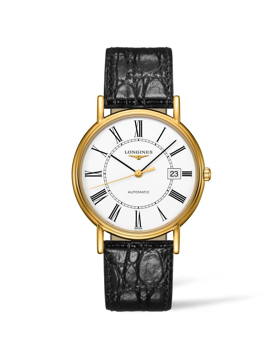 Longines Presence 25.5mm Automatic White Dial Black Leather Strap Watch for Women - L4.921.2.11.2