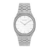  Shop Authentic Gucci 25H Quartz Diamonds Silver Dial Silver Steel Strap Watch for Women - YA163401 - Luxxuri