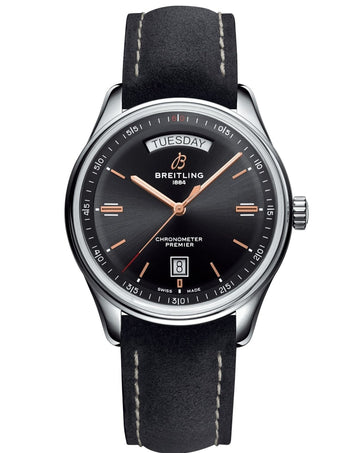  Shop Authentic Breitling Premier Automatic 40mm Day & Date Black Dial Black Strap Mens Watch - A45340241B1X1 - Luxxuri