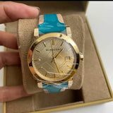  Shop Authentic Burberry Heritage Gold Dial Blue Leather Strap Watch for Women - BU9112 - Luxxuri