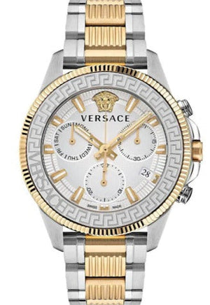  Shop Authentic Versace Greca Action Chronograph Quartz Silver Dial Two Tone Steel Strap Watch for Men - VE3J00522 - Luxxuri