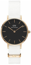  Shop Authentic Daniel Wellington Classic Petite Dover Black Dial White NATO Strap Watch For Women - DW001000314 - Luxxuri