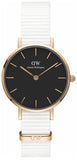  Shop Authentic Daniel Wellington Classic Petite Dover Black Dial White NATO Strap Watch For Women - DW001000314 - Luxxuri
