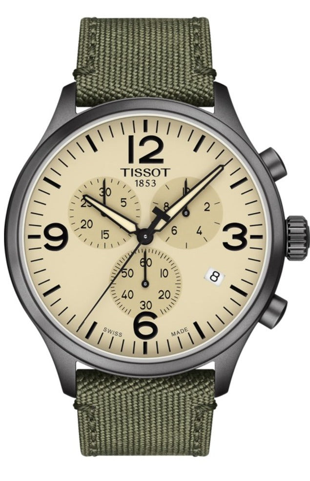  Shop Authentic Tissot T Sport Chrono XL Beige Dial Green Nylon Strap Watch for Men - T116.617.37.267.00 - Luxxuri