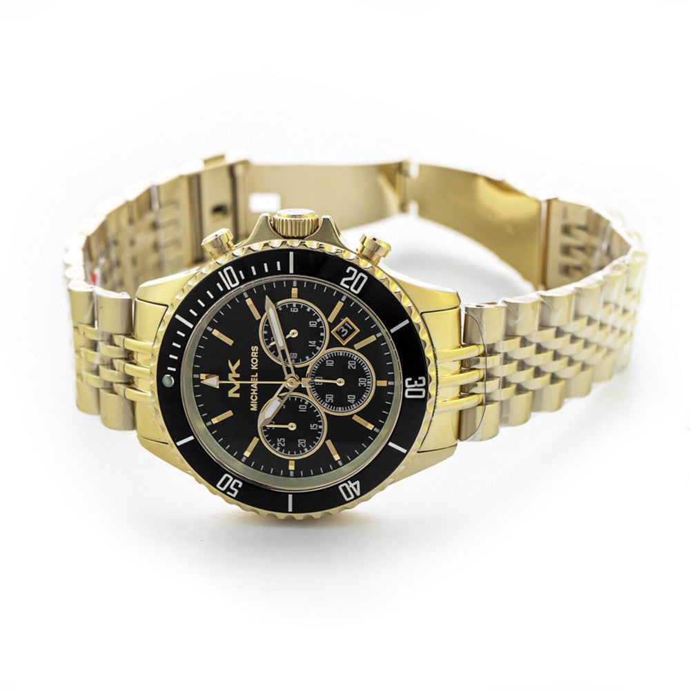  Shop Authentic Michael Kors Bayville Chronograph Black Dial Gold Steel Strap Watch For Men - MK8726 - Luxxuri