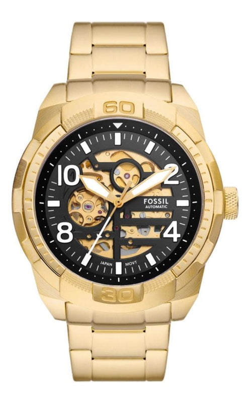  Shop Authentic Fossil Bronson Automatic Skeleton Black Dial Gold Steel Strap Watch for Men - ME3257 - Luxxuri