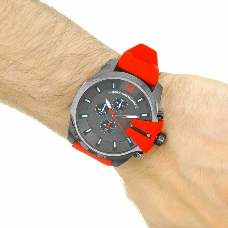  Shop Authentic Diesel Mega Chief Chronograph Black Dial Red Silicone Strap Watch For Men - DZ4427 - Luxxuri