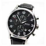  Shop Authentic Hugo Boss Aeroliner Chronograph Quartz Black Dial Black Leather Strap Watch For Men - HB1512448 - Luxxuri