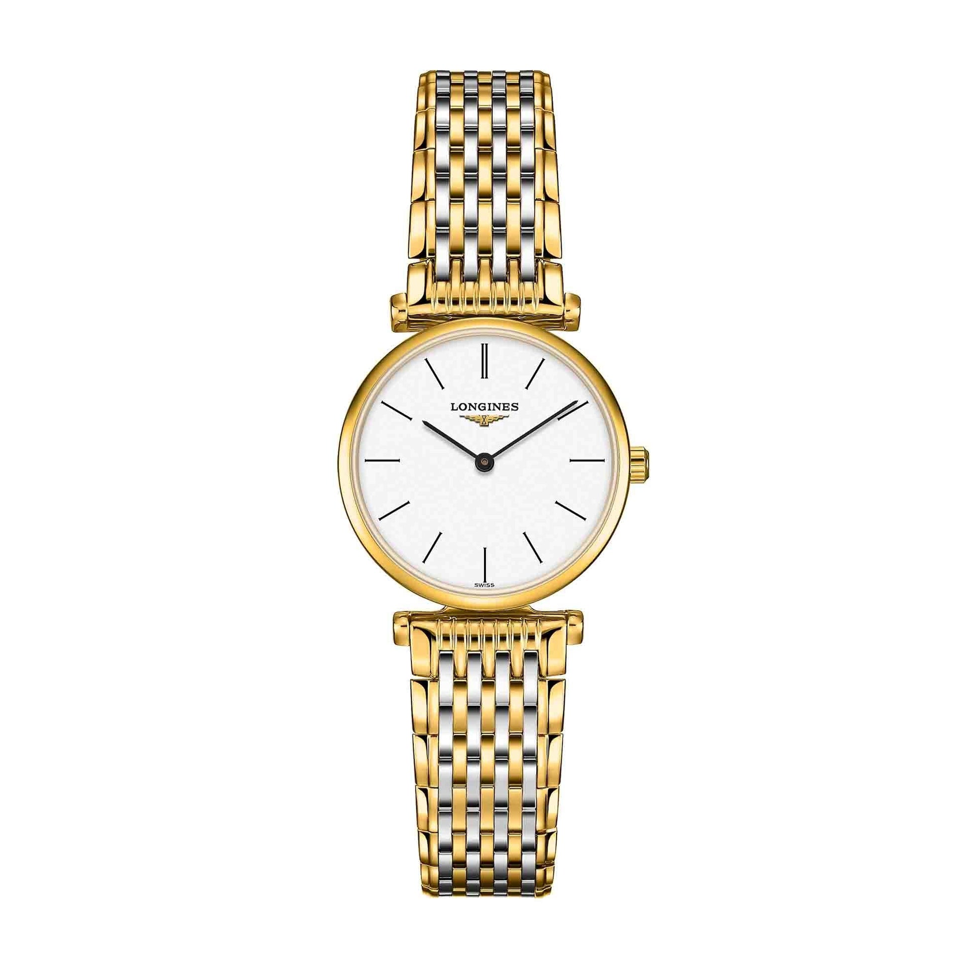 Longines La Grande Classique White Dial Two Tone Mesh Bracelet Watch for Women - L4.209.2.12.7