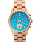  Shop Authentic Michael Kors Runway Chronograph Turquoise Dial Rose Gold Steel Strap Watch For Women - MK6164 - Luxxuri