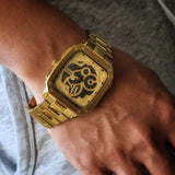  Shop Authentic Fossil Inscription Automatic Skeleton Black Dial Gold Steel Strap Watch for Men - BQ2573 - Luxxuri