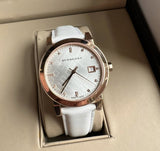  Shop Authentic Burberry The City Diamonds White Dial White Leather Strap Watch for Women - BU9130 - Luxxuri